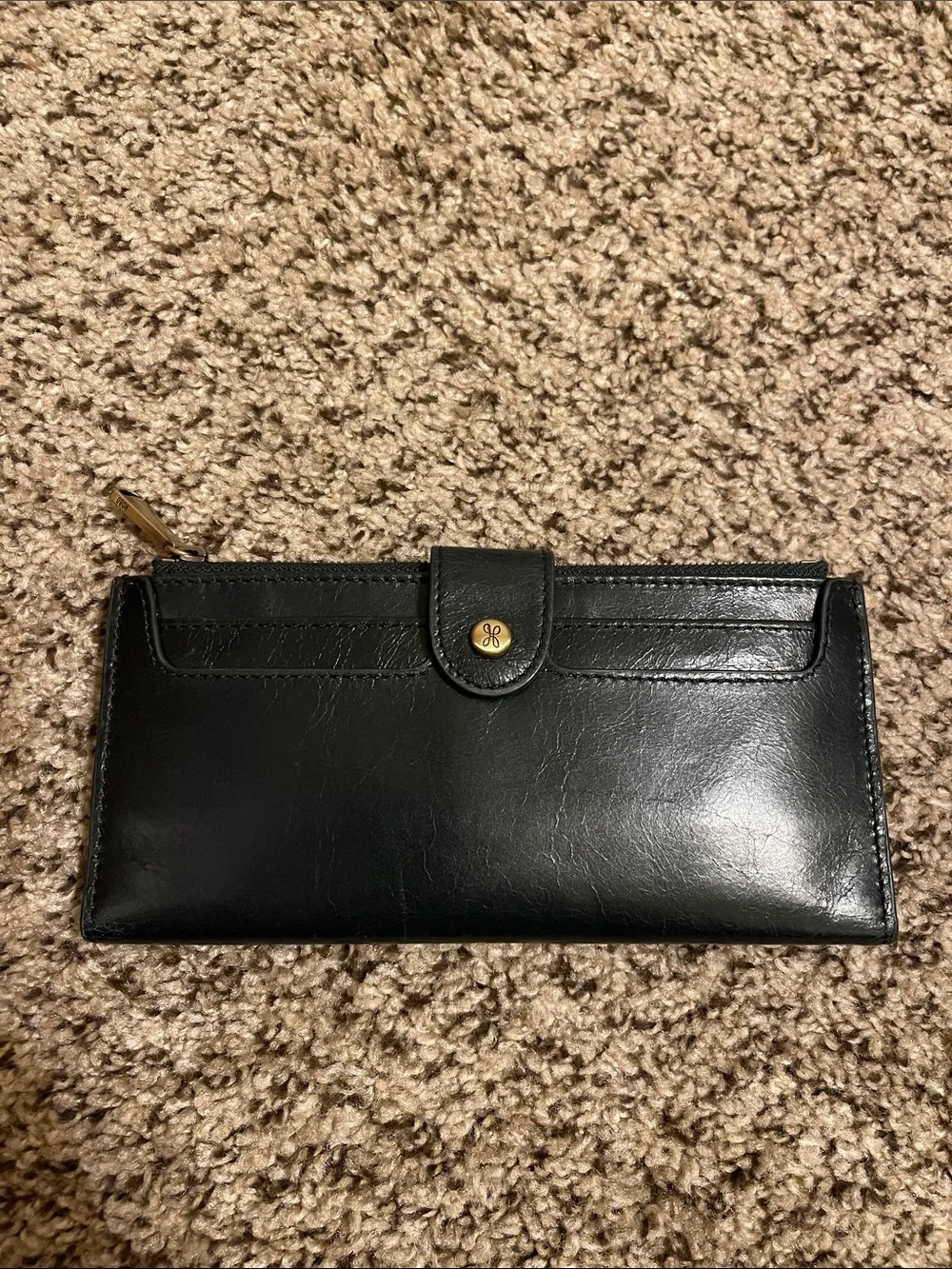 HOBO Dunn Dark Green Leather Continental Wallet with Gold Snap